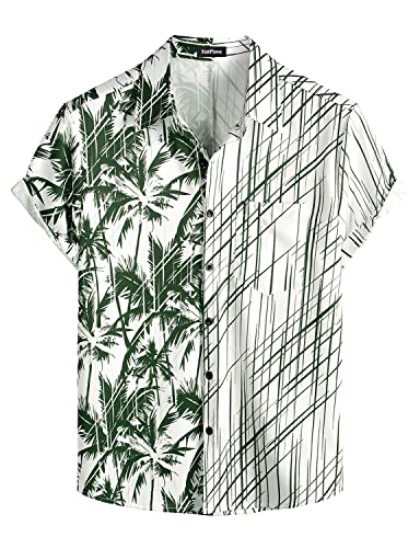 VATPAVE Herren Flamingo Hawaii Hemd Männer Freizeit Kurzarmhemd Sommer Strandhemd Blumen Hemden Klein Grün Kokosbaum von VATPAVE