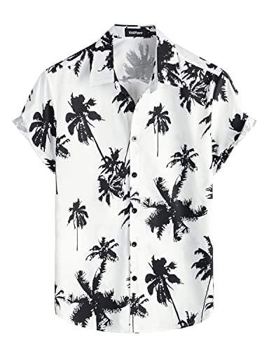 VATPAVE Herren Baumwolle Hawaii Hemd männer Blumen Freizeit Kurzarmhemd Sommerhemd Regular Fit 3X-Large Weiß Kokosbaum von VATPAVE