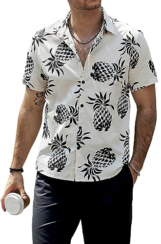 VATPAVE Herren Baumwolle Hawaii Hemd männer Blumen Freizeit Kurzarmhemd Sommerhemd Hawaiihemd XX-Large Hellbraun Ananas von VATPAVE