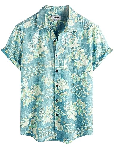 VATPAVE Herren Front Pocket HawaiiHemden Freizeithemden Blumen Kurzarm Knopfleiste Tropische Strandhemden XX-Large Blau Weiß von VATPAVE