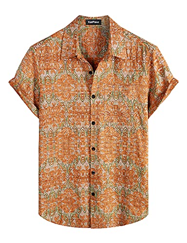 VATPAVE Herren Front Pocket HawaiiHemden Freizeithemden Blumen Kurzarm Knopfleiste Tropische Strandhemden 3X-Large Orange von VATPAVE