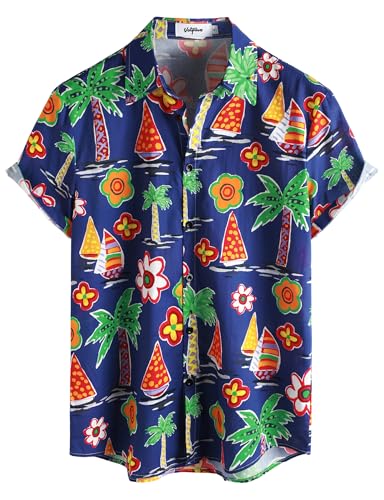 VATPAVE Herren Baumwolle Hawaii Hemd Männer Blumen Freizeit Kurzarmhemd Sommerhemd Festival Hemd X-Large KönigsBlau von VATPAVE