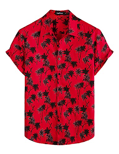 VATPAVE Herren Baumwolle Hawaii Hemd Männer Blumen Freizeit Kurzarmhemd Sommerhemd Hawaiihemd XX-Large Rote Kokosbaum von VATPAVE
