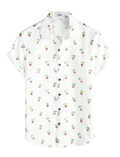 VATPAVE Herren Baumwolle Hawaii Hemd Männer Blumen Freizeit Kurzarmhemd Sommerhemd Hawaiihemd XX-Large Weißer Cartoon von VATPAVE