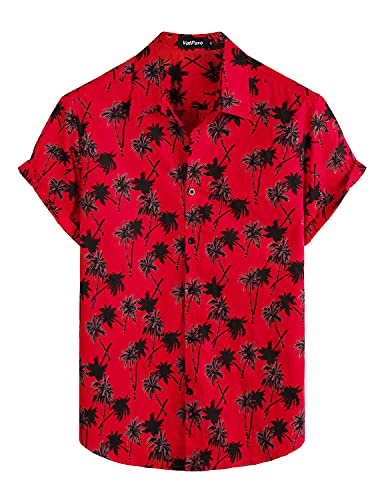 VATPAVE Herren Baumwolle Hawaii Hemd Männer Blumen Freizeit Kurzarmhemd Sommerhemd Strandhemd Klein Rote Kokosbaum von VATPAVE