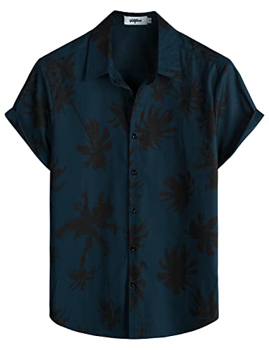 VATPAVE Herren Baumwolle Hawaii Hemd männer Blumen Freizeit Kurzarmhemd Sommerhemd Urlaub Hemden Groß Marine Kokosbaum von VATPAVE