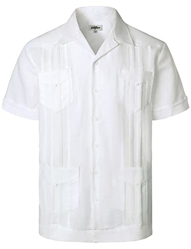 VATPAVE Herren Baumwolle Leinen SommerHemd Männer Freizeit Kurzarmhemd Guayabera Hemd Club XX-Large Weiß von VATPAVE