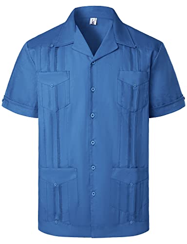 VATPAVE Herren Baumwolle Leinen SommerHemd Männer Freizeit Kurzarmhemd Guayabera Hemd Festival X-Large Saphir Blau von VATPAVE