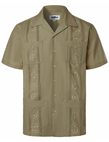 VATPAVE Herren Bestickte Kubanische Guayabera Hemden Freizeit Knopfleiste Kurzarm Strandhemden Club XX-Large Khaki VATPAVE Herren Bestickte Kubanische Guayabera Hemden Freizeit Knopfleiste Kurzarm Strandhemden Club XX-Large Khaki von VATPAVE