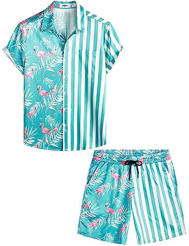 VATPAVE Herren Flamingo Hawaii 2 Teiliges Sets Kurzarm Freizeithemden Strand Outfits 3X-Large Ahorn Flamingo von VATPAVE