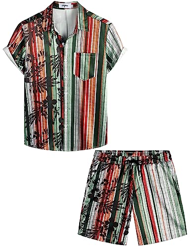 VATPAVE Herren Flamingo Hawaii 2 Teiliges Sets Kurzarm Freizeithemden Strand Outfits XX-Large Mehrfarbig von VATPAVE