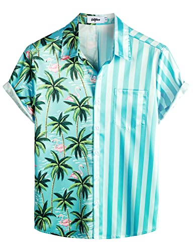 VATPAVE Herren Flamingo Hawaii Hemd Männer Freizeit Kurzarmhemd Sommer Strandhemd Blumen Hemden Klein Blauer Kokosnussbaum von VATPAVE