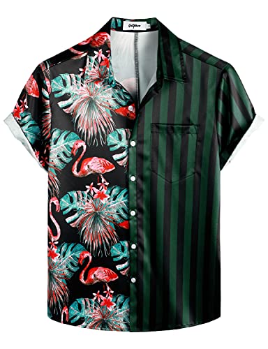 VATPAVE Herren Flamingo Hawaii Hemd Männer Freizeit Kurzarmhemd Sommer Strandhemd Festival X-Large BlauSchwarzer Flamingo von VATPAVE