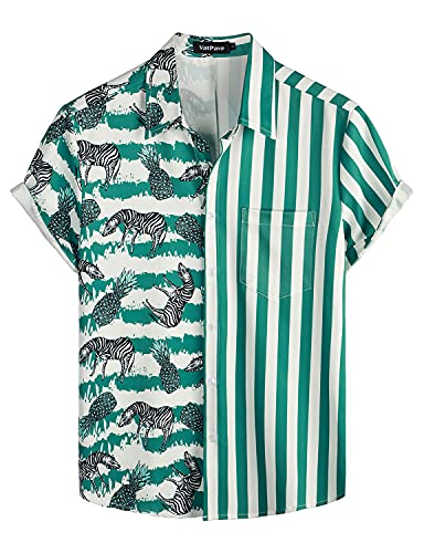 VATPAVE Herren Flamingo Hawaii Hemd Männer Freizeit Kurzarmhemd Sommer Strandhemd Festival X-Large Grünes Zebra von VATPAVE