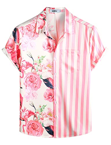 VATPAVE Herren Flamingo Hawaii Hemd Männer Freizeit Kurzarmhemd Sommer Strandhemd Floral Print Mittel Blumen Flamingo von VATPAVE