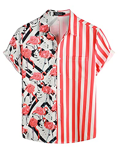 VATPAVE Herren Flamingo Hawaii Hemd Männer Freizeit Kurzarmhemd Sommer Strandhemd Floral Print Mittel Roter Flamingo von VATPAVE