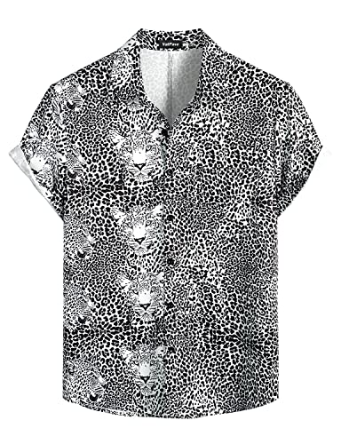 VATPAVE Herren Flamingo Hawaii Hemd Männer Freizeit Kurzarmhemd Sommer Strandhemd Hawaiihemd XX-Large Leopardenkopf von VATPAVE