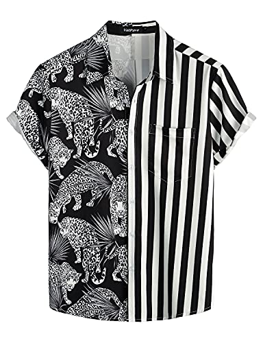 VATPAVE Herren Flamingo Hawaii Hemd Männer Freizeit Kurzarmhemd Sommer Strandhemd Hawaiihemd XX-Large Schwarz Leopard von VATPAVE
