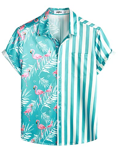 VATPAVE Herren Flamingo Hawaii Hemd Männer Freizeit Kurzarmhemd Sommer Strandhemd Regular Fit 3X-Large Ahorn Flamingo von VATPAVE