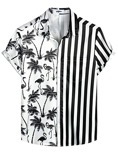 VATPAVE Herren Flamingo Hawaii Hemd Männer Freizeit Kurzarmhemd Sommer Strandhemd Regular Fit 3X-Large Schwarzer Flamingo von VATPAVE