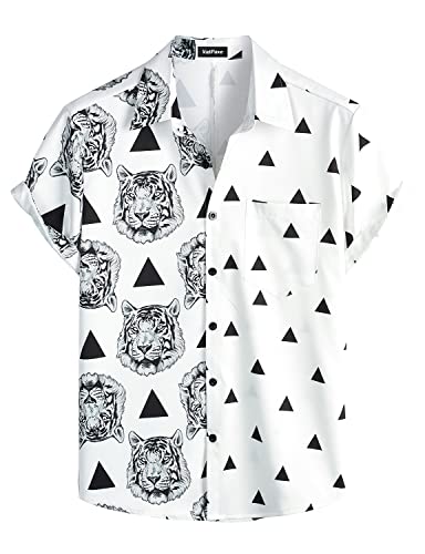 VATPAVE Herren Flamingo Hawaii Hemd Männer Freizeit Kurzarmhemd Sommer Strandhemd Regular Fit 3X-Large Tigerkopf von VATPAVE