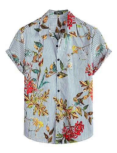 VATPAVE Herren Floral HawaiiHemden Casual Knopfleiste Kurzarm Aloha Strand Shirts Groß Dunkelblau Tropisch von VATPAVE