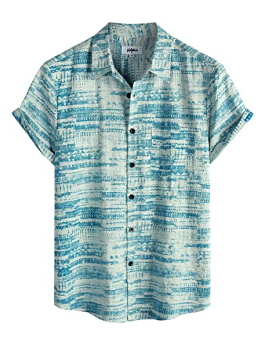 VATPAVE Herren Front Pocket HawaiiHemden Freizeithemden Blumen Kurzarm Knopfleiste Tropische Strandhemden Groß Himmelblau von VATPAVE