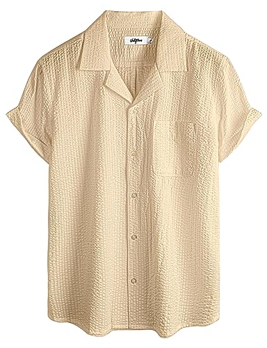 VATPAVE Herren Gestreifte Sommerhemd Casual Button Down Kurzarm Strand HawaiiHemd 3X-Large Reines Khaki von VATPAVE
