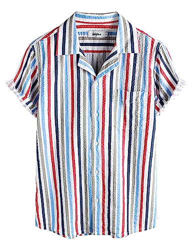 VATPAVE Herren Gestreifte Sommerhemd Casual Button Down Kurzarm Strand HawaiiHemd Klein Mehrfarbig Tropisch von VATPAVE