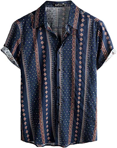 VATPAVE Herren Hawaii Hemd Männer Kurzarm Sommer Freizeithemd Casual Strand Blumen Hawaiihemd 3X-Large Marine Blau von VATPAVE