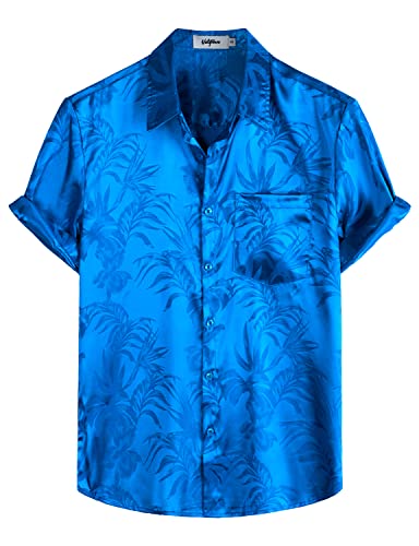 VATPAVE Herren Hawaii Hemd Männer Freizeit Kurzarm Sommerhemd Blumen Jacquard Strandhemd Festival 3X-Large Saphir Blau von VATPAVE