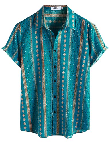 VATPAVE Herren Hawaii Hemd Männer Kurzarm Sommer Freizeithemd Casual Strand Blumen Hawaiihemd Klein Blau Orange von VATPAVE