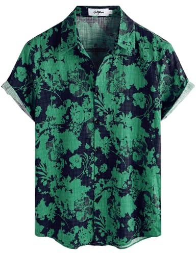 VATPAVE Herren Hawaii Hemd Männer Kurzarm Sommer Freizeithemd Casual Strand Blumen Hawaiihemd Klein Grün Blau von VATPAVE