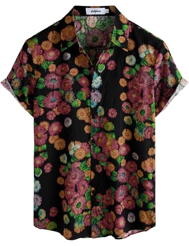 VATPAVE Herren Hawaii Hemd Männer Kurzarm Sommer Freizeithemd Casual Strand Blumen Hawaiihemd Klein Schwarz Rot von VATPAVE