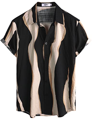 VATPAVE Herren Hawaii Hemd Männer Kurzarm Sommer Freizeithemd Casual Strand Blumen Hawaiihemd Mittel Schwarz Kaffee von VATPAVE