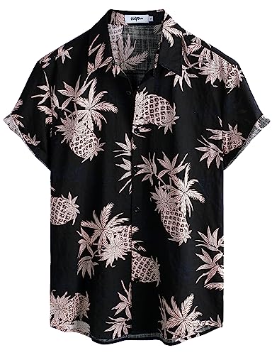 VATPAVE Herren Hawaii Hemd Männer Kurzarm Sommer Freizeithemd Casual Strand Blumen Hawaiihemd X-Large Schwarz Grau von VATPAVE