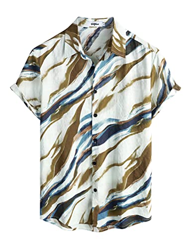 VATPAVE Herren Hawaii Hemd Männer Kurzarm Sommer Freizeithemd Casual Strand Blumen Hawaiihemd XX-Large Beige Blau von VATPAVE