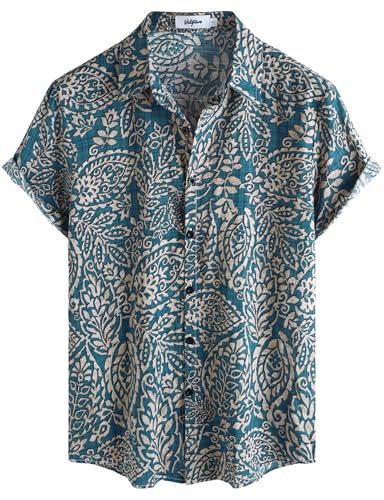 VATPAVE Herren Hawaii Hemd Männer Kurzarm Sommer Freizeithemd Casual Strand Blumen Hawaiihemd XX-Large Dunkelblau Weiß von VATPAVE