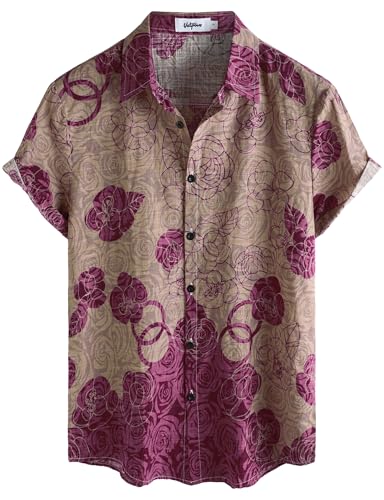 VATPAVE Herren Hawaii Hemd Männer Kurzarm Sommer Freizeithemd Casual Strand Blumen Hawaiihemd XX-Large Khaki von VATPAVE