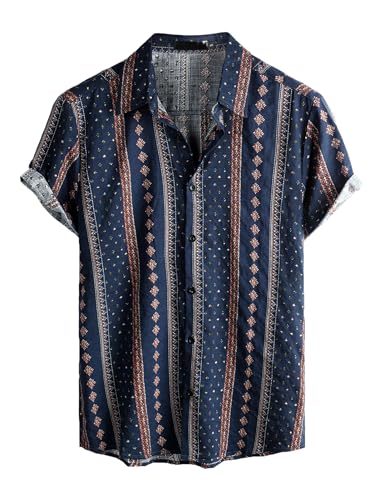 VATPAVE Herren Hawaii Hemd Männer Kurzarm Sommer Freizeithemd Casual Strand Blumen Hawaiihemd XX-Large Marine Blau von VATPAVE