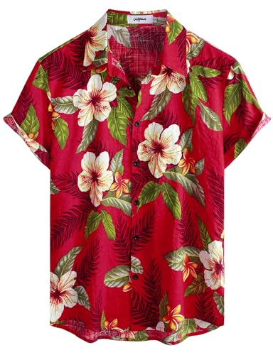 VATPAVE Herren Hawaii Hemd Männer Kurzarm Sommer Freizeithemd Casual Strand Blumen Hawaiihemd XX-Large RotWeiß von VATPAVE