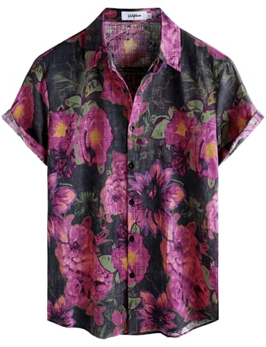 VATPAVE Herren Hawaii Hemd Männer Kurzarm Sommer Freizeithemd Casual Strand Blumen Hawaiihemd XX-Large Schwarz Rosa von VATPAVE
