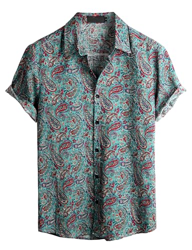 VATPAVE Herren Hawaii Hemd Männer Kurzarm Sommer Freizeithemd Casual Strand Blumen Hawaiihemd Klein Grün von VATPAVE