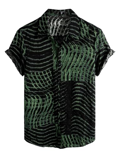 VATPAVE Herren Hawaii Hemd Männer Kurzarm Sommer Freizeithemd Casual Strand Blumen Hawaiihemd Klein Dunkelgrün von VATPAVE