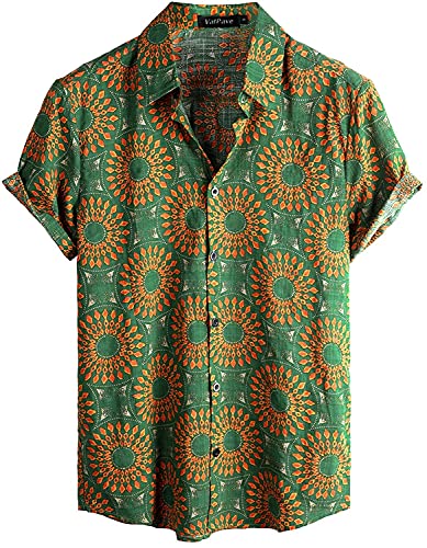 VATPAVE Herren Hawaii Hemd Männer Kurzarm Sommer Freizeithemd Casual Strand Blumen Hawaiihemd 3X-Large Gelb Grün von VATPAVE