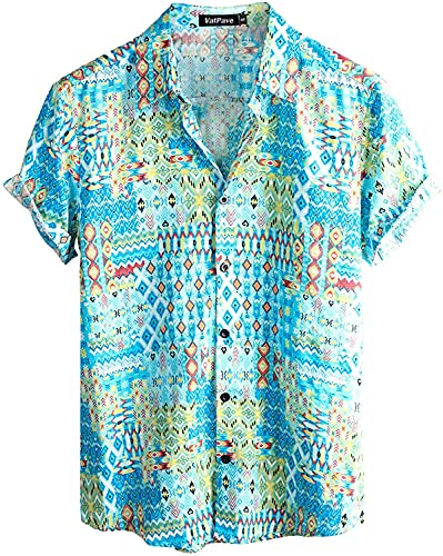 VATPAVE Herren Hawaii Hemd Männer Kurzarm Sommer Freizeithemd Casual Strand Blumen Hawaiihemd 3X-Large Himmelblau von VATPAVE