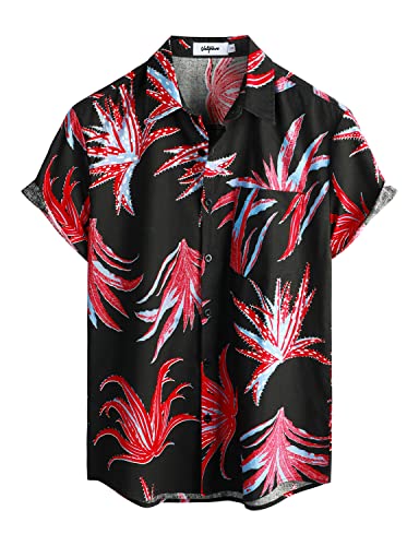 VATPAVE Herren HawaiiHemden Floral Baumwolle Leinen Freizeithemd Shirts Button Down Kurzarm Strand Hemden 3X-Large Schwarz Urlaub von VATPAVE