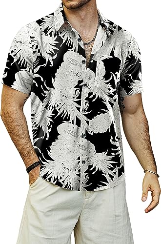 VATPAVE Herren HawaiiHemden Floral Baumwolle Leinen Freizeithemd Shirts Button Down Kurzarm Strand Hemden 3X-Large SchwarzWeiß Urlaub VATPAVE Herren HawaiiHemden Floral Baumwolle Leinen Freizeithemd Shirts Button Down Kurzarm Strand Hemden 3X-Large SchwarzWeiß Urlaub von VATPAVE