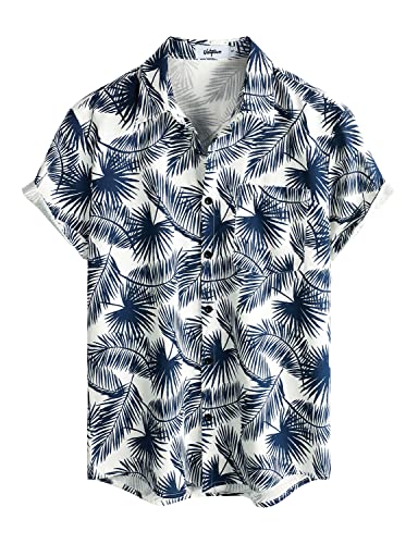 VATPAVE Herren HawaiiHemden Floral Baumwolle Leinen Freizeithemd Shirts Button Down Kurzarm Strand Hemden XX-Large Marineblau Blume von VATPAVE