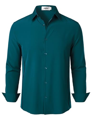 VATPAVE Herren Hemd Stretch Business Formal Hemden Langarm Slim Fit Anzug Hemd Hochzeit Prom Hemden Klein Dunkelgrün von VATPAVE